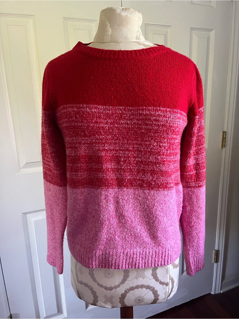“Cupcakes and Cashmere” Women's Pink & Red Color-Block Crewneck Sweater